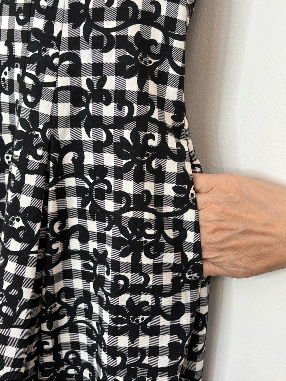 Brooks Brothers Gingham Floral Fit & Flare Dress Preppy Pockets Black White 6 - Picture 6 of 12